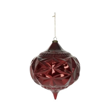 Karácsonyfadísz Óriás gömb hagyma alakú, gyöngyház fényű, akasztós műanyag 20x26 cm bordó