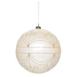 Karácsonyfadísz Óriás gömb kővel díszített, gyöngyház fényű, akasztós műanyag 20 cm pezsgő