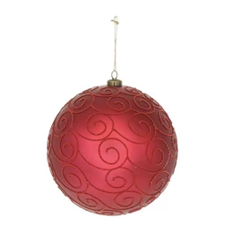 Karácsonyfadísz Óriás gömb matt vonal mintával, akasztós műanyag 20 cm bordó