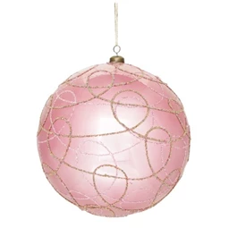 Karácsonyfadísz Óriás gömb vonal mintával, akasztós műanyag 20 cm rózsaszín