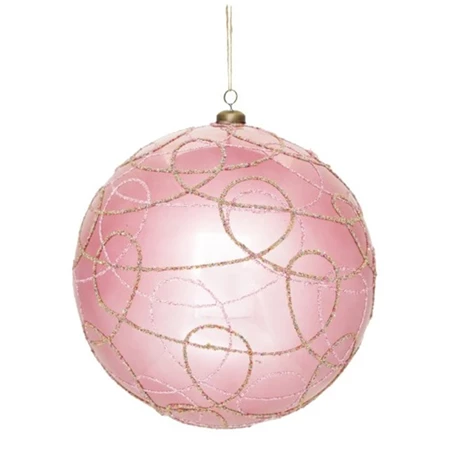 Karácsonyfadísz Óriás gömb vonal mintával, akasztós műanyag 20 cm rózsaszín