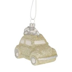 Karácsonyfadísz autó fával akasztós műanyag 11,1x5,9x7,1cm krém,arany
