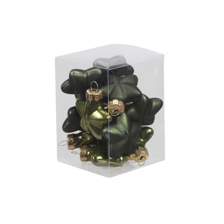 Karácsonyfadísz csillag üveg 4cm 12db/csomag pine green fényes/matt