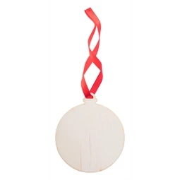 Karácsonyfadísz fa gömb, rétegelt nyírfából készült karácsonyfadísz piros színű szalaggal 80x70x3mm