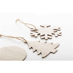 Karácsonyfadísz fából, hópehely karácsonyfadísz kender zsinórral, 80 x 73 x 2 mm