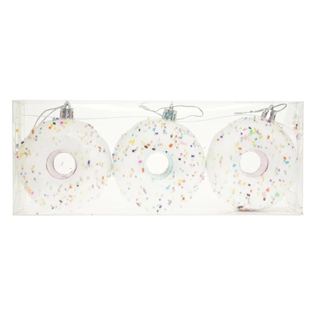 Karácsonyfadísz fánk akasztós, glitteres műanyag 23,8x9,3x3,5cm rózsaszín/kék