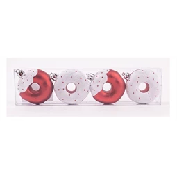 Karácsonyfadísz fánk akasztós, műanyag 5,5x5,5cm piros-fehér, 4db/csomag