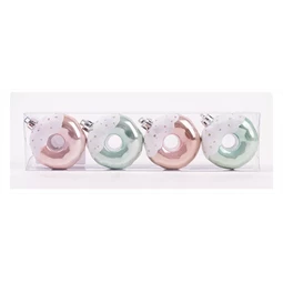 Karácsonyfadísz fánk akasztós, műanyag 5,5x5,5cm rózsaszín-türkiz, 4db/csomag pasztell karácsony