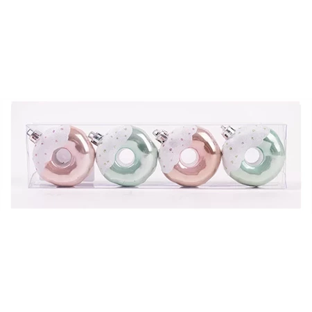 Karácsonyfadísz fánk akasztós, műanyag 5,5x5,5cm rózsaszín-türkiz, 4db/csomag pasztell karácsony