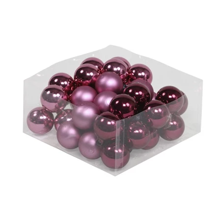 Karácsonyfadísz gömb betűzős üveg 4cm mályva fényes-matt 36db/csomag