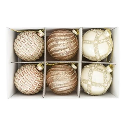 Karácsonyfadísz gömb dombor mintával, glitter dekorral, akasztós üveg 8cm arany-sárga 6db/csomag