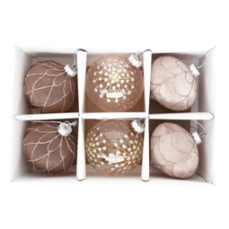 Karácsonyfadísz gömb glitter dekorral, hagyma alakú, akasztós üveg 8cm mályva 6db/csomag