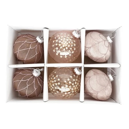 Karácsonyfadísz gömb glitter dekorral, hagyma alakú, akasztós üveg 8cm mályva 6db/csomag