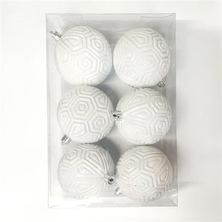 Karácsonyfadísz gömb műanyag 6cm rusztikus fehér