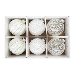 Karácsonyfadísz gömb toboz alakú, pöttyös, dombor mintával,irizáló, akasztós üveg 8cm gyöngyház 6db/csomag