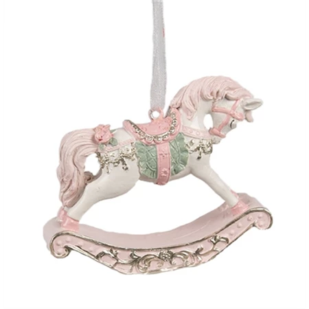 Karácsonyfadísz hintaló fehér-rózsaszín műanyag 8x2x7cm