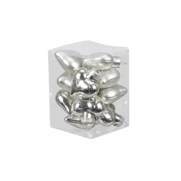 Karácsonyfadísz szív üveg 4cm-es 12db/csomag ezüst fényes-matt