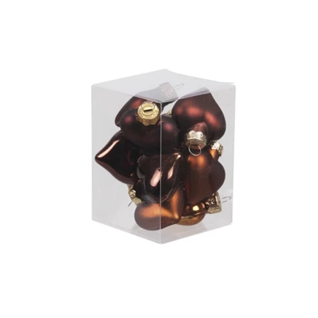 Karácsonyfadísz szív üveg 4cm 12db/csomag sötét barna fényes/matt