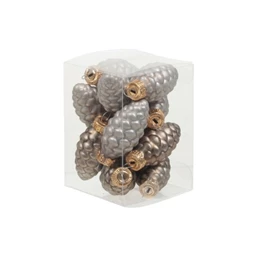 Karácsonyfadísz toboz üveg 6cm 12db/csomag eucalyptus matt