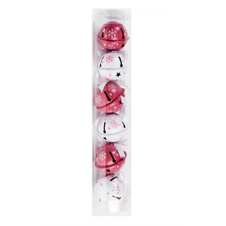 Karácsonyi csengő fém 6db/csomag hópihés, mályva-fehér, 4cm-es