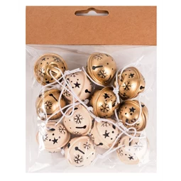Karácsonyi csengő fém akasztós 12db/csomag hópihés, arany-krém