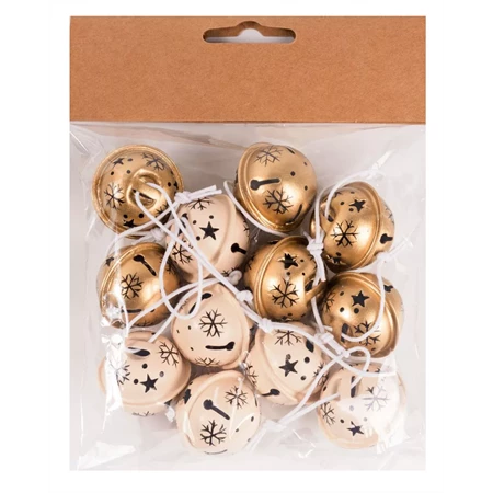 Karácsonyi csengő fém akasztós 12db/csomag hópihés, arany-krém