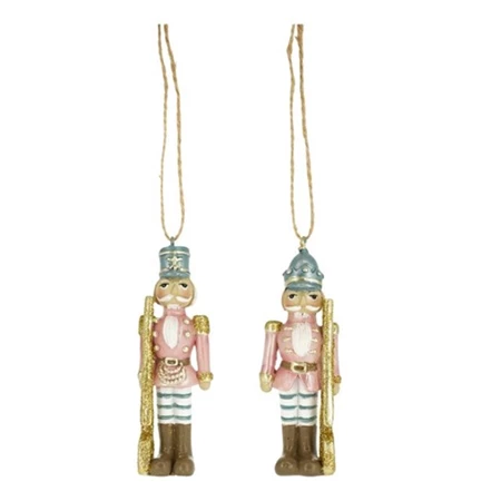 Karácsonyi dísz Diótörő puskával akasztós poly 3x2x9 cm kék, rózsaszín 2 féle, 1 db, pasztell karácsony