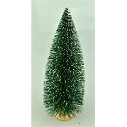 Karácsonyi fenyőfa, műanyag, 20cm, fa talpon, havas