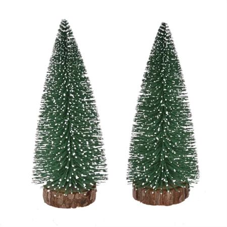 Karácsonyi fenyőfa, műanyag, 20cm, fa talpon, havas