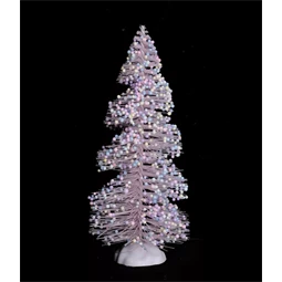 Karácsonyi fenyőfa, műanyag, csavart, rózsaszín bogyókkal 14,5cm, műanyag talpon