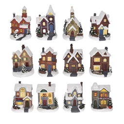 Karácsonyi házikó, Led-es 7x6x10cm, színes, 12 féle 1db, figura nem válaszható