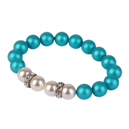 Karkötő, türkiz-fehér SWAROVSKI gyöngyből, fehér rondella kristállyal, 10mm, ART CRYSTELLA M