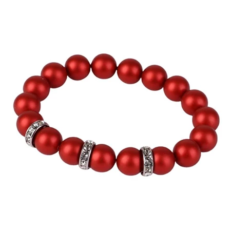 Karkötő, tűzpiros SWAROVSKI gyöngyből, fehér rondella kristállyal, 10mm, ART CRYSTELLA M