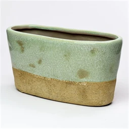 Kaspó ovális kerámia 25x12x12,5 cm mentazöld, barna