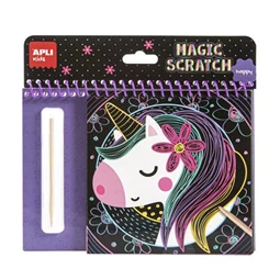 Képkarcoló füzet, APLI Kids Magic Scratch, 8 db képkarcolós lap unikornis mintával