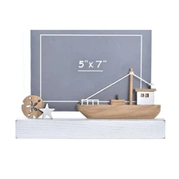 Képkeret 22x3,5x18cm fa, hajó, fehér barna