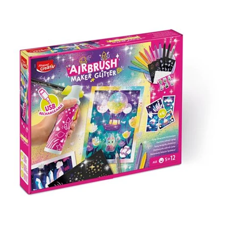 Készségfejlesztő MAPED Kreatív festékszóró készlet, csillámos, MAPED CREATIV Airbrush Maker Glitter