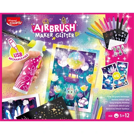 Készségfejlesztő MAPED Kreatív festékszóró készlet, csillámos, MAPED CREATIV Airbrush Maker Glitter