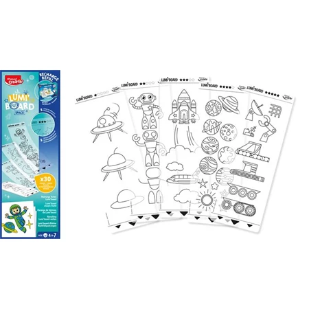 Készségfejlesztő MAPED Kreatív rajzkészlet, kiegészítő sablon, MAPED CREATIV Lumi Board, űrtematika