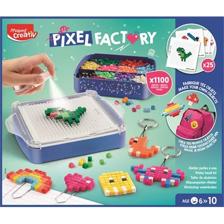Készségfejlesztő MAPED Pixel-gyár gyöngy készlet, sablonnal MAPED CREATIV Pixel Factory, klipsz, kitűző, mágnes, kulcska