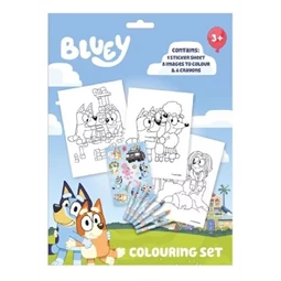 Kifestő A/4 BLUEY matricával, színes ceruzával, 6 féle mintával