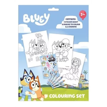 Kifestő A/4 BLUEY matricával, színes ceruzával, 6 féle mintával
