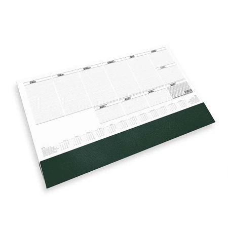 Könyöklő naptár 2026 TOPTIMER T110, zöld műbőr klapnival