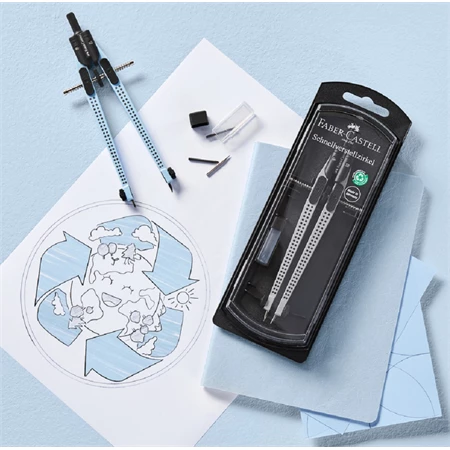 Körző készlet Faber-Castell precíziós gyorsállítás, Grip égkék, Quick-set, két lába állítható