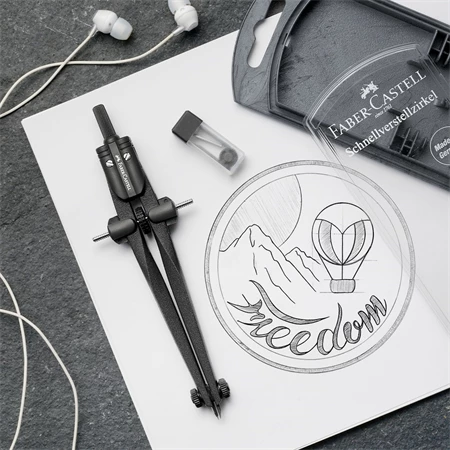 Körző készlet Faber-Castell precíziós gyorsállítás, Stream fekete, Quick-set