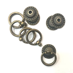 Kreatív fém fogantyú, 30mm, 35mm karikával, 5db-os, csavar nélkül, antik arany, kerek