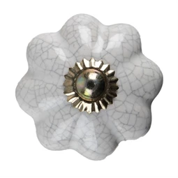 Kreatív fogantyú/bútorgomb kerámia virág forma 4cm fehér repedezett felület