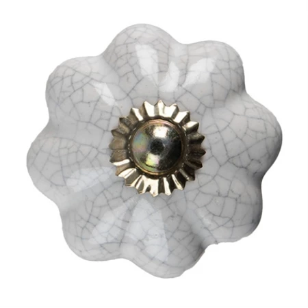 Kreatív fogantyú/bútorgomb kerámia virág forma 4cm fehér repedezett felület