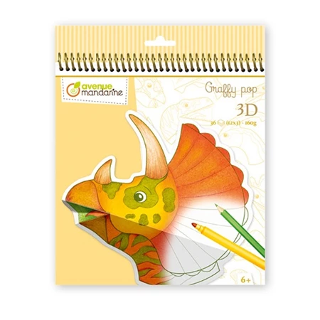 Kreatív színezőfüzet Avenue Mandarine 3D Dinoszaurusz spirálos