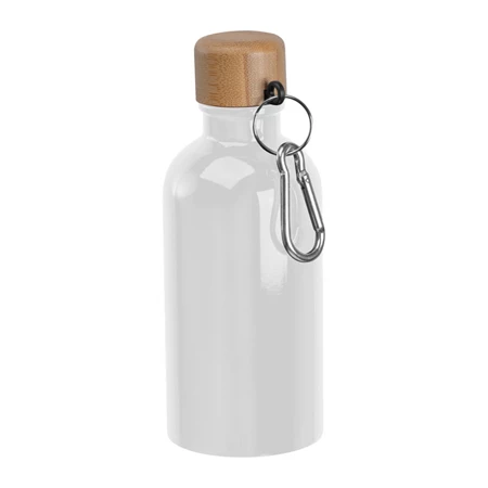 Kulacs alumínium 400ml-es, karabínerrel, bambusz kupakkal, fehér